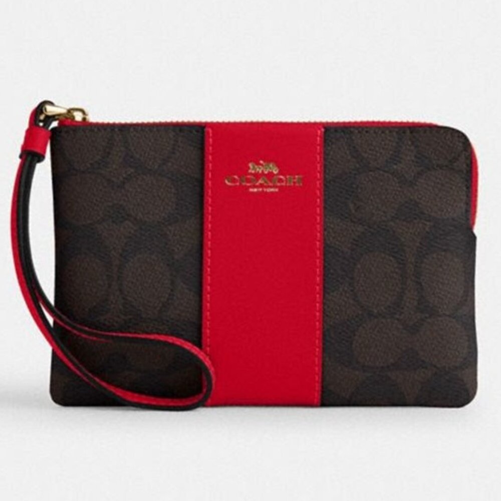 Coach - Signature Canvas Corner Zip Wristlet w/ Stripe